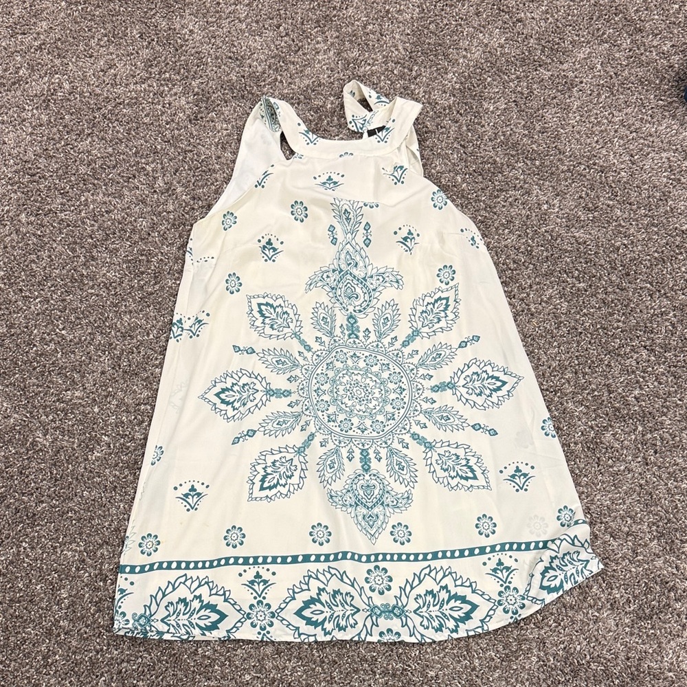 Lulu's Women’s Cream Dress with Blue Pattern